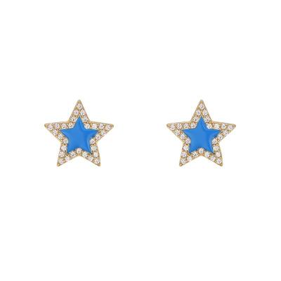 China FASHION Elegant Women's Jewelry 925 Sterling Silver Gold Plated Mini Star Enamel White Blue Shiny Stud Earrings for sale