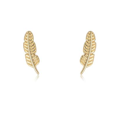 China Hot Selling FASHIONABLE Simple Style 925 Sterling Silver 14K Gold Plated Feather Earrings Stud for sale