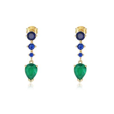 China Fashion Jewelry Luxury Elegant Female Zircon 925 Sterling Silver Emerald Drop Hanging Stud Earrings for sale