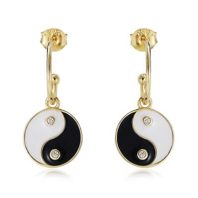 China Classic Chinese Style 925 Sterling Silver Enamel Yin and Yang Hoop Earrings Trendy Fashion for sale