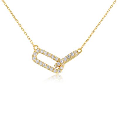 China Fulsun Women's 925 Sterling Silver Connected Chain Link 14K Gold Plated Zircon Necklace for sale