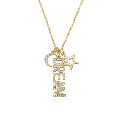 China Vintage Elegant Trendy Gold Plated Handcrafted 925 Sterling Silver Zircon Moon Star Dreamy Charm Necklace for sale