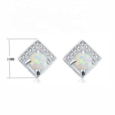 China Beautiful Eco-friend Brass Gold Plated White Opal Round Cubic Zirconia Bezel Setting Square Earrings for sale