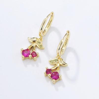 China FASHIONABLE Hot Sweet Girls S925 Fruit Selling Fruit Earrings Women Yellow Gold Cherry Hoop Drop Earrings for sale