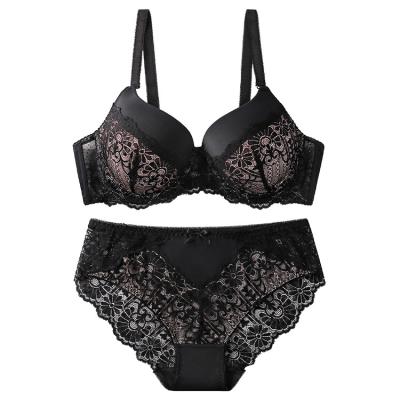 China New Design Breathable Panties And Bra Sets Push Up Plus Size Women Sexy Big Lace Underwear Women Transparent Bra Brief Sets for sale