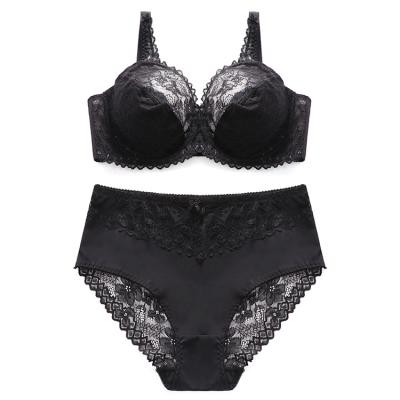 China High quality fashionable antibacterial sexy sheer push up plus size lace butts E cups panty and bra sets for fat women for sale