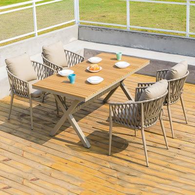 China Modern Modern Hotel Solid Wood And Rattan/Wicker Table Chairs Garden Patio Furniture Outdoor Dining Set for sale