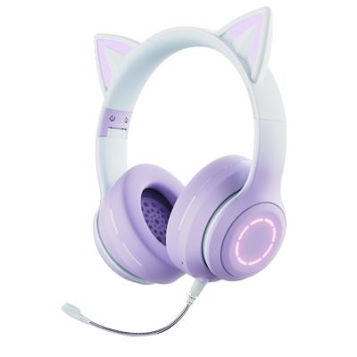 China 2022 new product wireless headphone (can use wired also) RGB led wireless cat ear game mic headphone baby for sale