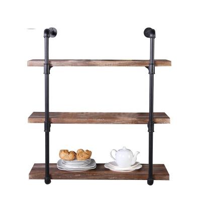 China Home Rustic Vintage Industrial Shelving Unit Pipe Shelf Decoration Pipe Wall Shelf Iron Black Pipe Fittings for sale