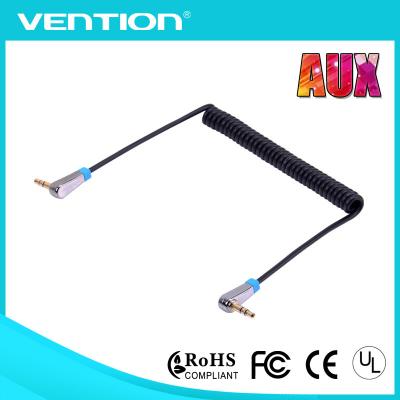 China CAR Double Right Angle Aux Audio Cable Spring Style Black 3ft Long for PC iPod MP3 for sale