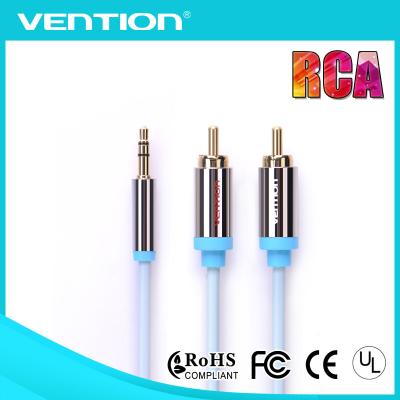 中国 可聴周波ケーブルへの 2 RCA 男性の可聴周波ケーブル 1m 車の補助補助への 3.5 mm のステレオの男性 販売のため