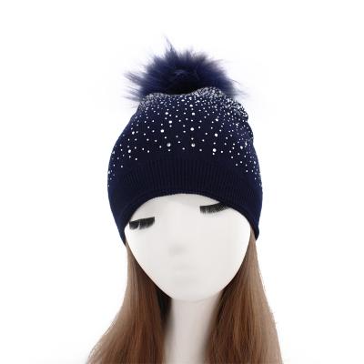 China COMMON women fashion rhinestone beanies Diamond Hat Solid Knitted Skullies hood hats ladies winter knitting hats female hat for sale