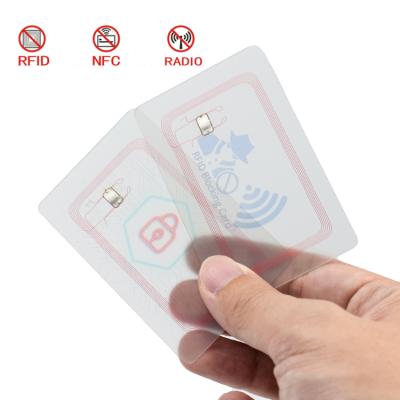 China New Technology PVC Waterproof/Waterproof Clear Skimming RFID Blocker Debit Credit Safe Protector Anti Blocking Card for sale