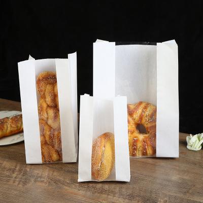 China Large Recyclable White Bread Craft Paper Bag With Clear Window And Wax Coating For Bread Toast Package for sale