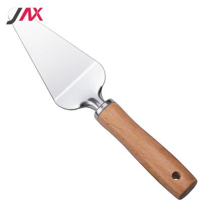 China Sustainable Pizza Tools Handle Wooden Pizza Shovel Stainless Steel Custom Pizza Cutter for sale