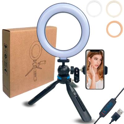 China Hot Selling 6 Inch Shine Desktop Beauty Ring Light Tripod Stand With Mobile Phone Holder For Live Stream Vlog for sale