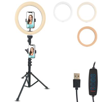 China Stable 26cm Dimmable Led Ring Light With Tripod Universal Phone Holder For Live Streaming Zoom for sale