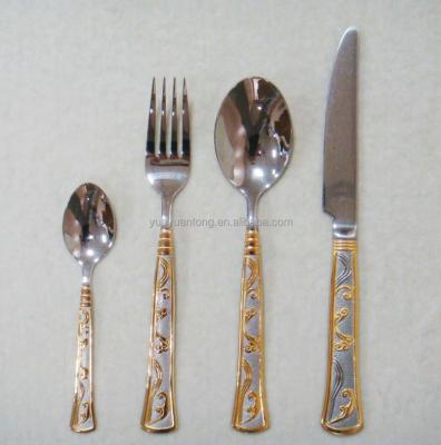 China Sustainable 86pcs Gold Plated Flatware Wholesale For Middle East And Egypt Market Of Leather Case for sale