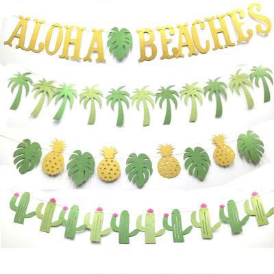 China Custom Flower Paper Hawaiian Birthday Pineapple Tree Coconut Tree Theme Party Banner Kindergarten Decoration for sale