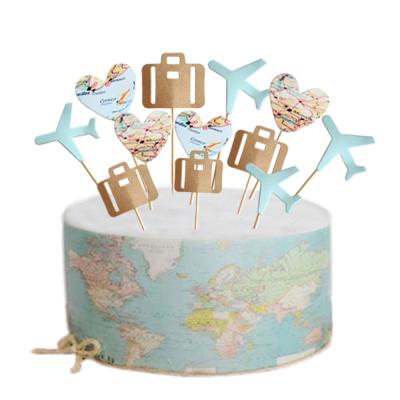 China Elegant Cake Topper Airplane Luggage 12pcs Travel Theme Wedding and Birthday Party and Card Cupcake Toppers for sale