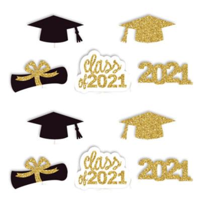 China 2021 Graduation Handmade Hat Cake Topper Disposable Cake Decoration Gold Paper Party Supplies for sale