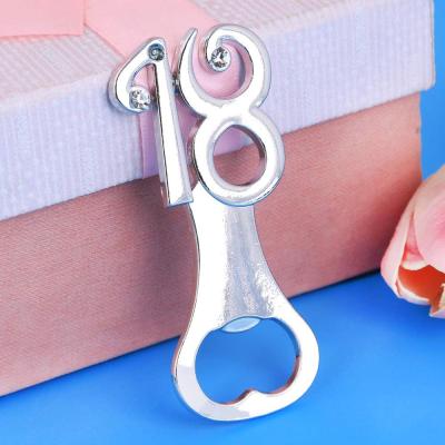 China Viable Silver Number 18 Bottle Opener With Rhinestone18th 18th Birthday Wedding Anniversary Party Favor Keepsake Gift For Guests for sale