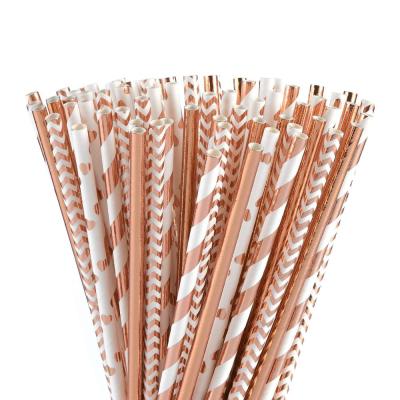 China Hot Sale Party Decorations Disposable/Sustainable/Stocked Rose Gold Paper Straws Disposable Biodegradable Paper Straw For Drinking for sale