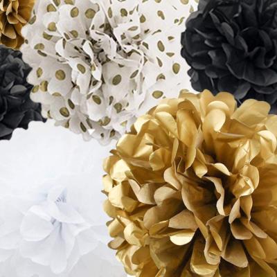 China 22pcs Baby Shower Gold Dot Paper Pom Pom Decoration White Black Party For Wall Decorations for sale