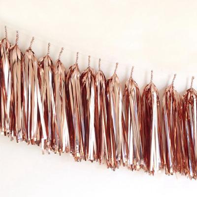 China Wholesale Shiny PET Tassels Fringe Diy Paper Banner Baby Shower Foil Metallic Tassel Hanging Garland For Table Wall Decor for sale