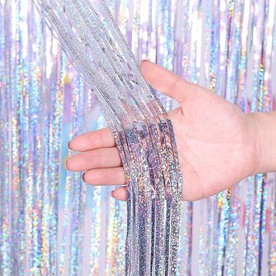 China 1M x 2M Eco-Friendly Disposable Laser Foil Curtain Tinsel Curtains Party Decoration Metallic Fringe Curtains for Stage Decoration Supplies for sale