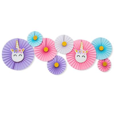 China Wall Hanging Decoration for Party Wholesale Paper Fan Unicorn Party Hanging Paper Fan Party Wedding Birthday Party Baby Shower Event Props Stone for sale