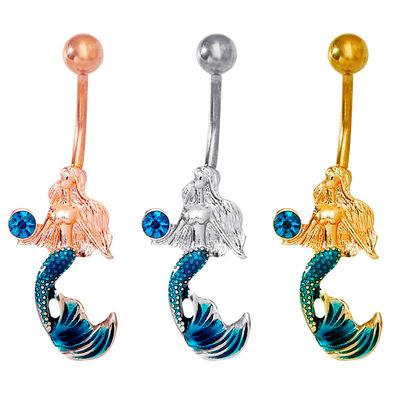 China Vintage 316l Stainless Steel Mermaid Belly Button Small Ring Navel Piercing Body Jewelry for sale