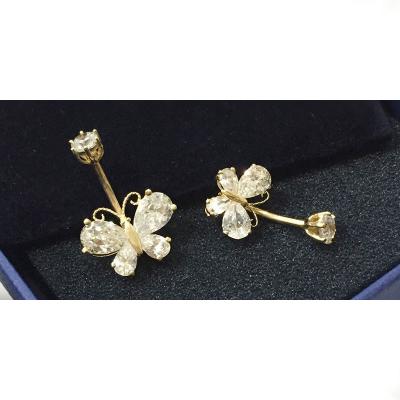 China FASHIONABLE xjy 14K Gold Filled Real Gold Zircon Butterfly Belly Jewelry Double Ring Casting Full Gold Belly Piercing Jewelry for sale