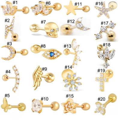 China Hot sale xjy vintage crystal butterfly devil eye star moon piercing earrings 925 sterling silver gold plated cartilage piercing jewelry for sale