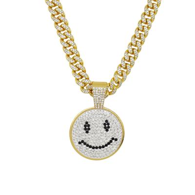 China Trandy Jewelry Full Of Diamond Smile Face Hip Hop Rap Necklace Clavicle Pendant Chain for sale