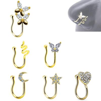 China Jewelry OEM Nose Ring 60 Design xjy Nose Slaps Clip On Nose Circle Heart Flower Animal Moon Non Piercing Jewelry For Woman Man for sale