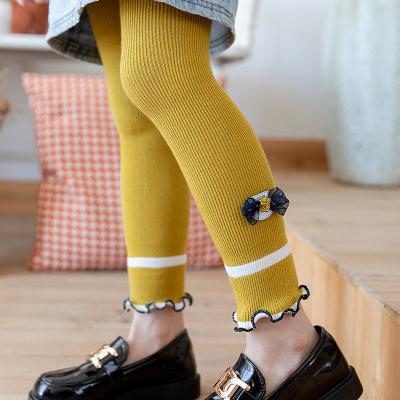 China Girls Breathable Gaiters Autumn and Winter Cotton Children's Gaiters Lace Up Baby Nine Point Pantyhose Bow External Gaiters for sale