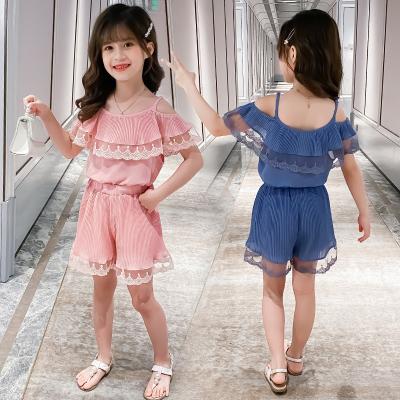 China Chiffon children's suit Korean pure net red western fashion middle of the dress 2021 sweet girls summer new two-piece suit and big color for sale