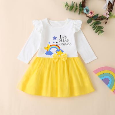 China Breathable Girls Dress 2021 New Long Sleeve Rainbow Skirt Girls Mesh Skirt for sale