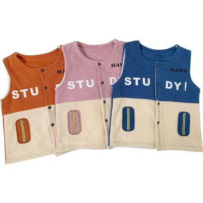 China 2020 autumn smart casual kids vest baby 100% cotton baby vest boys fashion spliced ​​vest girls cardigan shoulder wholesale for sale