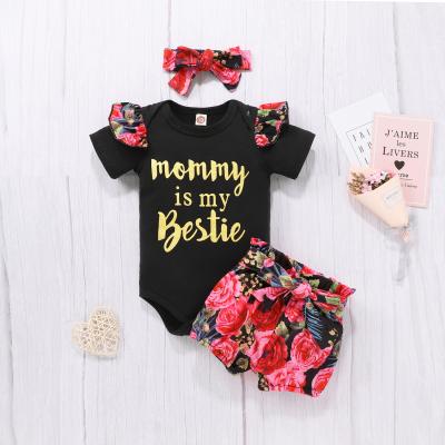 China 2021 New Europe and America Baby and Toddler Costume Jacket Flying Sleeve Letter Print Romper Belt Shorts Short Headwear for sale