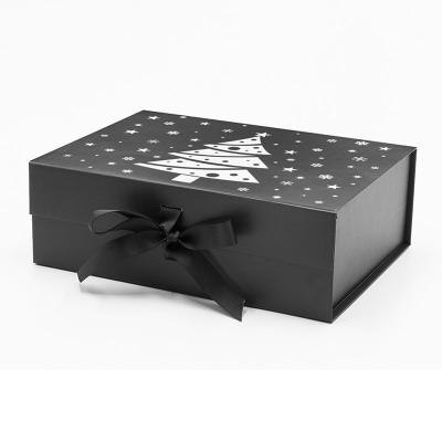 China Recycled Materials Bulk Merry Christmas Black Custom Printed Decorative Gift Boxes With Magnetic Lids for sale