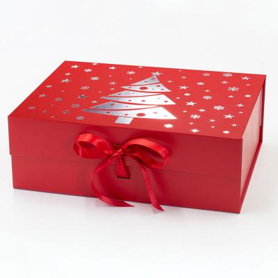 China Recycled Materials Personalized Large A4 Christmas Eve Deep Red Luxury Decorative Gift Box With Ribbon for sale