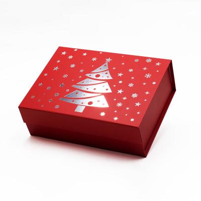 China Recycled Materials Custom Printing Large Red Christmas Eve Hamper Gift Boxes With Magnetic Closure Lid for sale