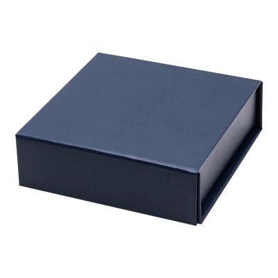 China Wholesale Recycled Materials 12*12*4cm Hard Card Small Navy Blue Folding Flat Gift Boxes In Stock for sale