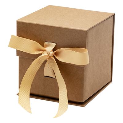 China Recyclable Small Cube Shape Kraft Paper Coffee Cup Retail Packaging Single Gift Box With Ribbon for sale