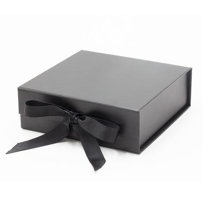 China Wholesale Recycled Materials Custom Black Square Luxury Magnetic Gift Box Packaging With Ribbon for sale