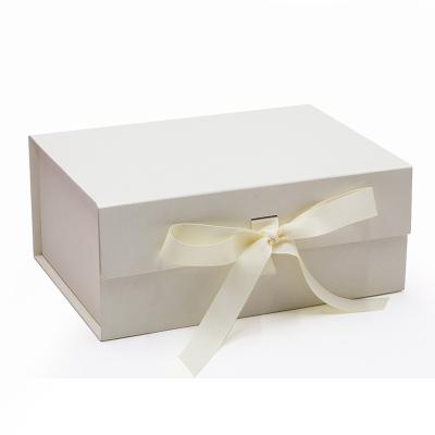 China Recycled Materials Fast Delivery A5 Deep Ivory Ribbon Magnetic Gift Box Packaging For Wedding for sale