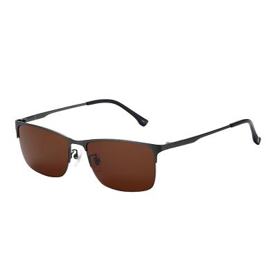 China Fashion Sunglasses Polarized Men Square Rectangle Brown Lens Titanium Half Rim Eyewear Design New Style Sunglasses for sale