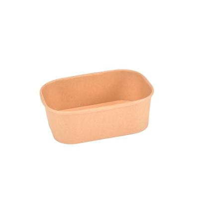 China Bio Kraft Paper Disposable Rectangular Salad 1000ml Rice Take Away Paper Container for sale